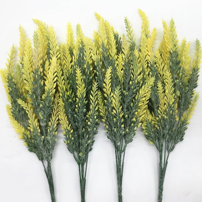 CATTREE Artificial Lavender, Plastic Plants Fake Flowers Bouquet Home Bridal Wedding Office Party Garden Balcony Indoor Outdoor DIY Centerpieces Arrangements Simulation Craft Decoration Yellow 4pcs