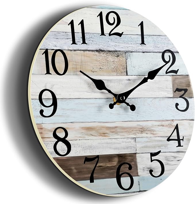 Wall Clock Battery Operated 14 Inch Silent Non-Ticking Coastal Country Style Decorative for Living Room, Kitchen, Home,Bathroom, Bedroom, Laundry Room