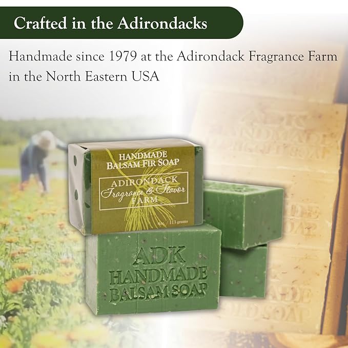 Adirondack Fragrance & Flavor Farm ADK Natural Balsam Soap Bar 4 oz., Handmade Vegan Olive Oil Body Soap for Dry and Sensitive Skin, Moisturising for Men, Women & Babies