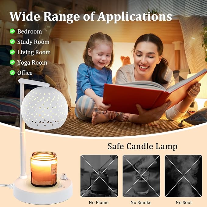 Candle Warmer Lamp with Timer and Dimmer, Gifts for Mom Women, Mothers Day Gifts Housewarming New Home Room Decor, Electric Wax Melt with 2 Bulbs, White