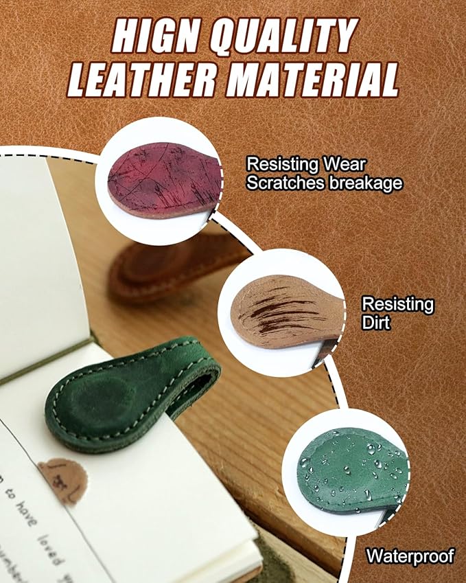 1Pcs Magnetic Leather Bookmark - Vintage Faux Double-Sided Magnetic Bookmark Page Clip for Women & Men, Book Accessories Compact Book Lover Gift for Readers, Travel & Office (Brown)