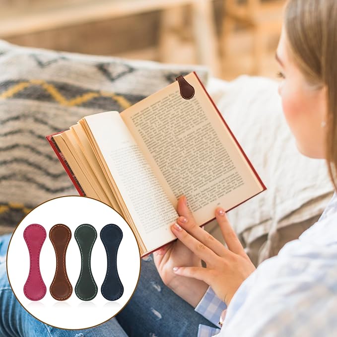 4PCS Magnetic Leather Bookmark, Personalized Vintage Magnetic Bookmarks, Convenient Mark Clip Custom Simple Style Handmade Page Markers Leather Magnetic Bookmarks for Reading