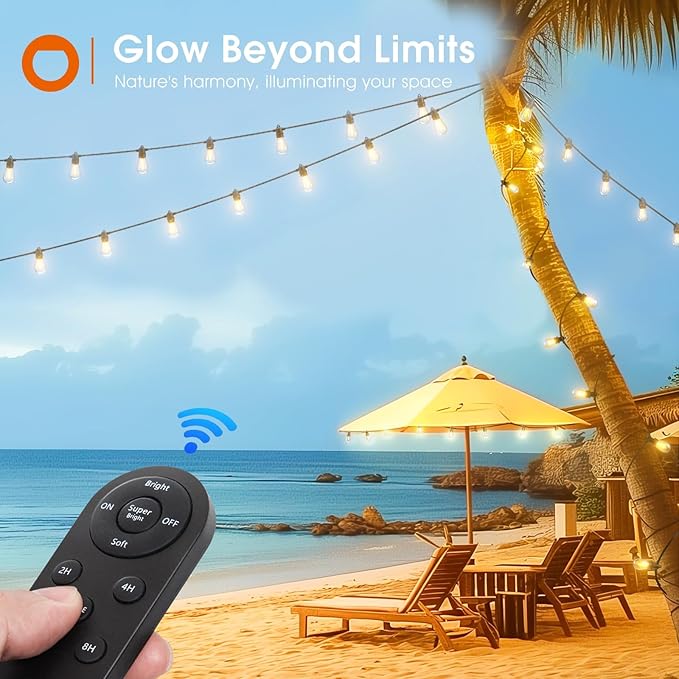 addlon 54FT Solar String Lights Outdoor Waterproof with USB Charging & Remote Control - Dimmable Solar Power Patio Lights with 26 LED Bulbs for Porch, Garden, Yard, Market, Bistro - Lasts 20+ Hrs