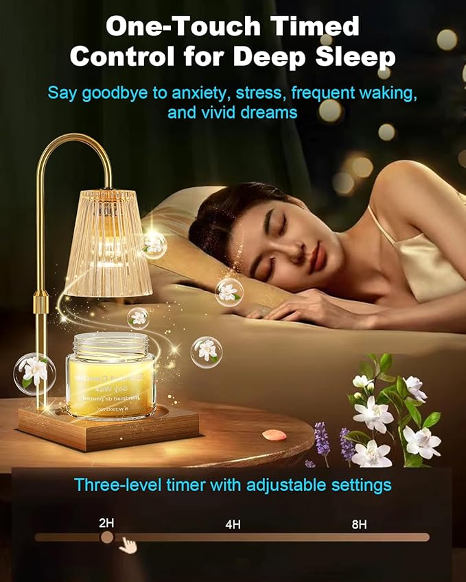 Candle Warmer Lamp with Timer - Upgraded Wax Warmer Lamp with Dimmable, Adjustable Height - Electric Candle Burner for Any Size Jar, Ideal Gift (Bulbs Included), Clear Amber
