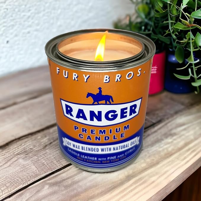 Scented Candles for Men | Ranger | Saddle Leather Pine Citrus | Natural Soy Wax | Hand-Poured in The USA | Long 70-80 Hour Burn (12.5 oz) | Vintage-Inspired Tin Design | Dad Home Gift