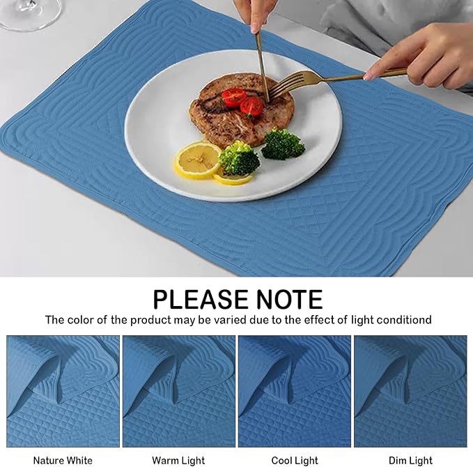 Blue 100% Cotton Placemats Set of 6, Rectangular Placemats Machine Washable-13x18 Inches for Kitchen or Dining Table Fabric Rectangular Table Mats