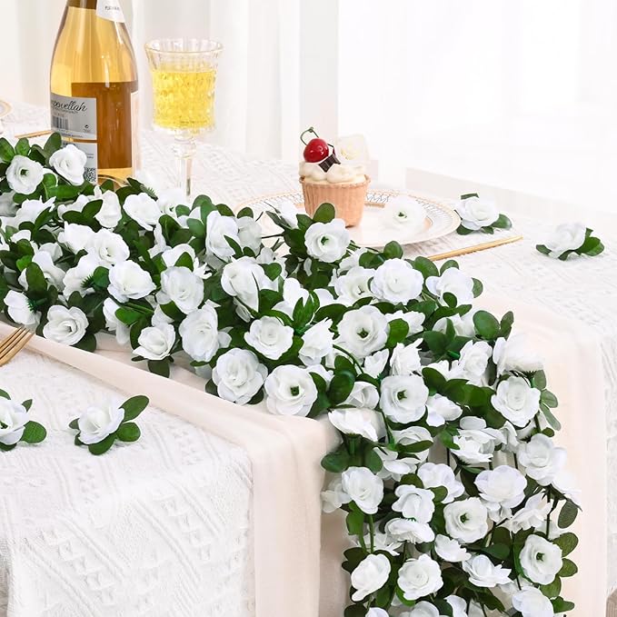 BLEUM CADE 5Pcs 41Ft Flower Garland Artificial Rose Vines for Bedroom, Cute Fake Hanging Flower Vines Floral Garland Decorations for Wedding Party Wall Room Decor Aesthetic