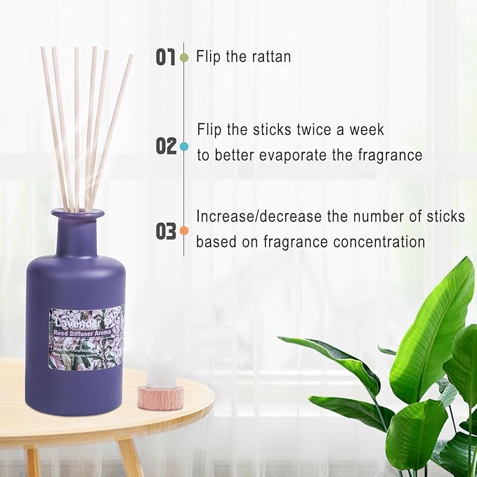 Reed Diffuser Set - 200ml Lavender & Orange Blossom Essential Oil Set Includes 8pcs Rattan Sticks, Licorice Aroma, Large Glass Bottle, Home Fragrance Diffuser Set for Bathroom Shelf Decor