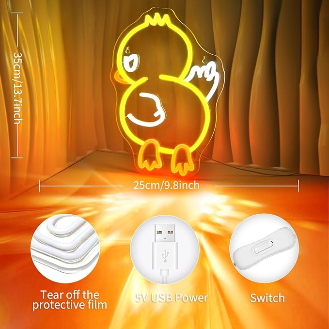 Duck Off Neon Signs for Wall Decor Yellow White LED Light Sign for Preppy Room Decor Light Up Sign for Birthday Party Decoration USB Powered