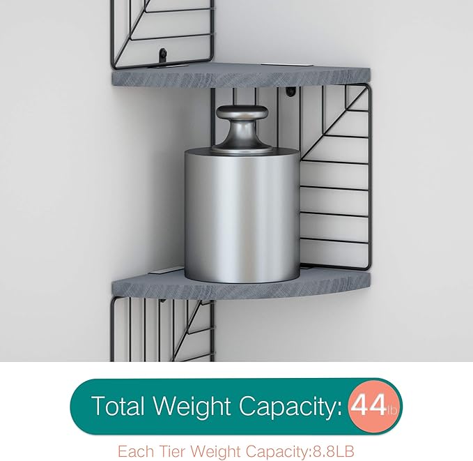 Love-KANKEI Corner Shelf Wall Mount of 5 Tier Rustic Wood Floating Shelves Wall Shelves for Bedroom Living Room Bathroom Kitchen Office and More Weathered Grey