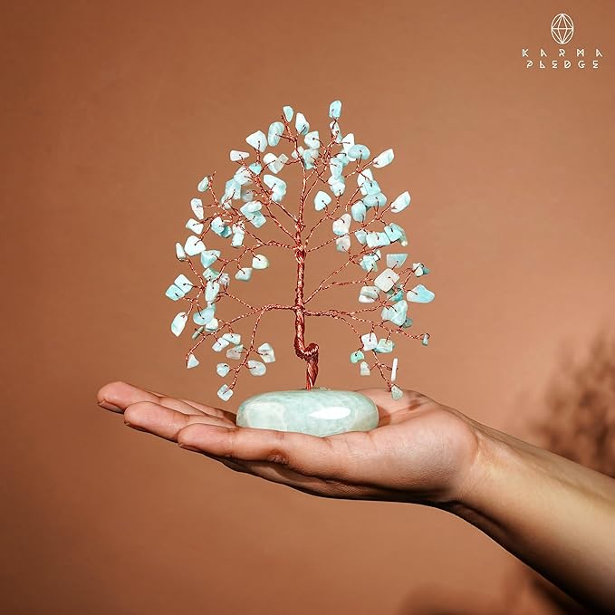 Crystal Tree of Life Home and Office Feng Shui Decor, Amazonite Healing Crystal Handmade Bonsai Tree for Positive Energy, Good Luck, Money, Christmas Decor, Birthday Gifts for Women, Mom