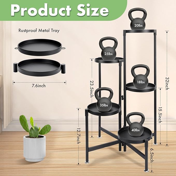 Tiered Metal Plant Stand,5-Tier Plant Stands Indoor Outdoor,Corner Plant Stand Multiple Flower Pot Holder for Living Room Patio Garden Balcony Displaying plants