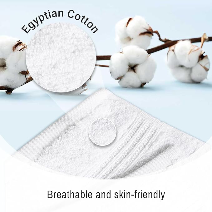 Superior Egyptian Cotton Bath Towel Set, Home Bathroom Towels, Master, Guest Bath, Decor Essentials, Quick Dry, Absorbent, Large Body Towels, Spa, Hotel, Resort, Adult, Kids, Set of 2, White