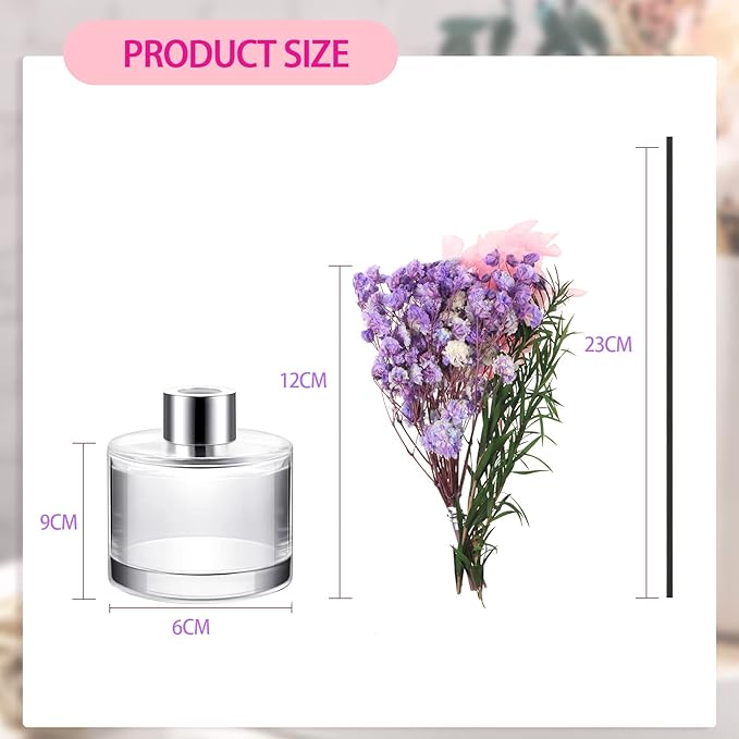 Rtteri 2 Reed Diffuser Sets Flower Oil Diffuser Sticks with Refill Empty 5oz Bottles Scent Glass for Fragrance Home Bathroom Gifts, Oil Not Included(Classic Color)