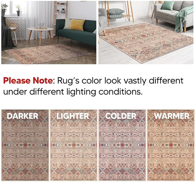 Keen Home Design 5x7 Rug - Machine Washable Area Rug with Non-Slip Backing, Ideal for Living Room, Dining Room, Bedroom - Vintage, Easy Clean, Durable, Low Pile Rug - (5' x 7')