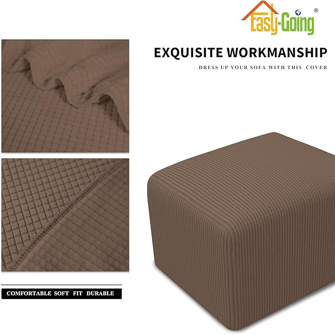 Easy-Going Stretch Square Ottoman Cover Folding Storage Stool Furniture Protector Soft Slipcover with Elastic Bottom (15x15x15inch, Brown)