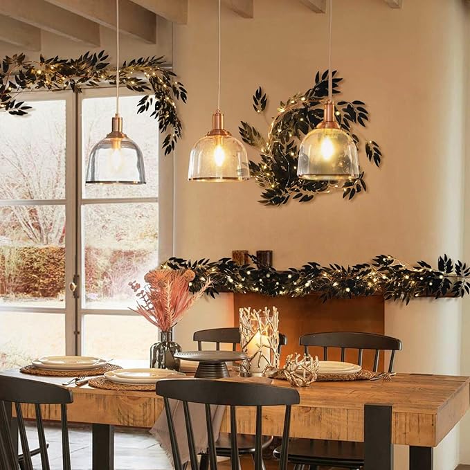 Artificial Black Willow Leaves Vine Twigs Whit Light 2Pcs 5.7Ft Fake Hanging Black Halloween Garland Faux Silk Willow Leaves Ivy Indoor Outdoor Jungle Birthday Autumn Wreath Halloween Party Decor