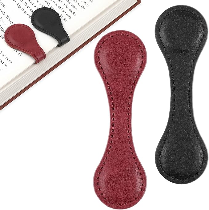 2 Pcs Leather Magnet Bookmark Retro Book Page Holder Vintage Page Marker Clip Handmade Cute Reading Accessories for Women Bookworm Book Lovers Reader Gift(Black+red)
