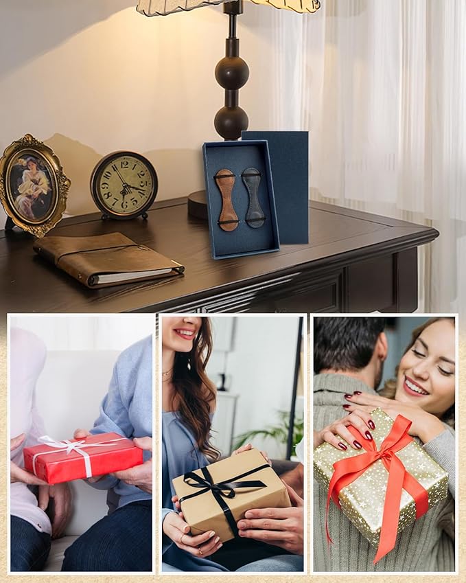 2Pcs Magnetic Leather Bookmarks with Gift Box, Vintage Faux Leather Book Mark, Double-Sided Magnetic Bookmarks Supplies Gift for Men&Women Read Book Lovers Father's Day Gift (Blue + Coffee)