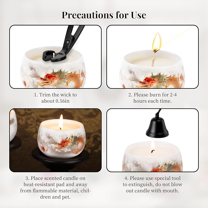 KONNI Scented Candles Gifts for Women Men 2PCS 5.3 Oz Wisteria Scent Ceramic Jar Candles Home Scented 60 Hours Bruning Time Soy Wax Dragon and Phoenix Aromatherapy Candles Decoration