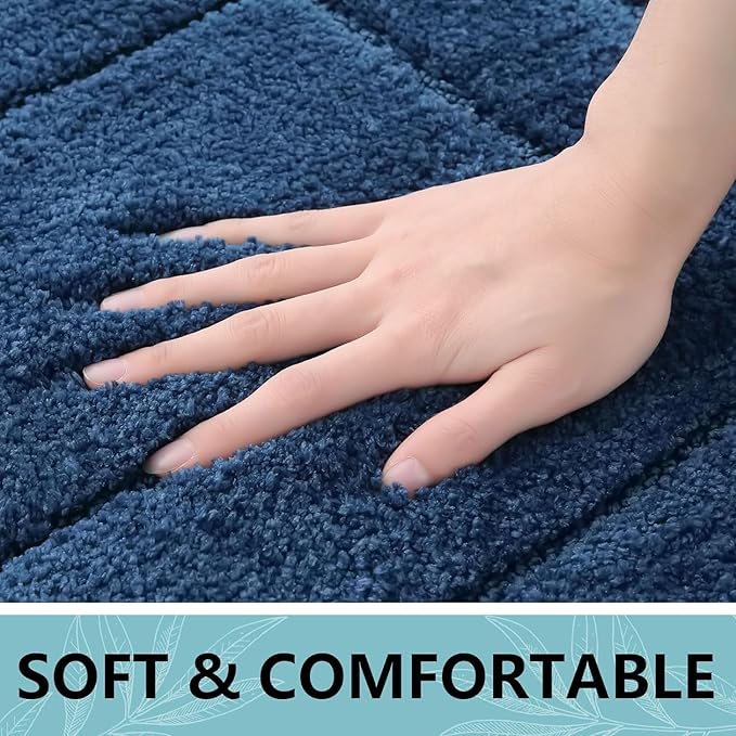Buganda Bathroom Rugs, 59" x 24", Soft and Absorbent Microfiber Bath Rugs, Non-Slip Shaggy Shower Carpet, Machine Wash Dry Bath Mats for Bathroom Floor, Tub and Shower, Navy