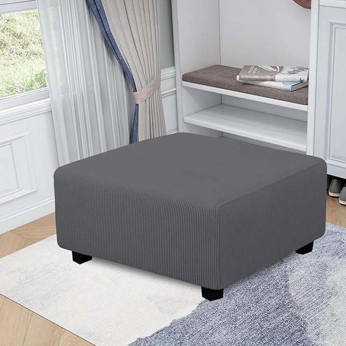 Easy-Going Stretch Square Ottoman Cover 40x40x15 inch Folding Storage Stool Furniture Protector Soft Rectangle slipcover with Elastic Bottom Grey