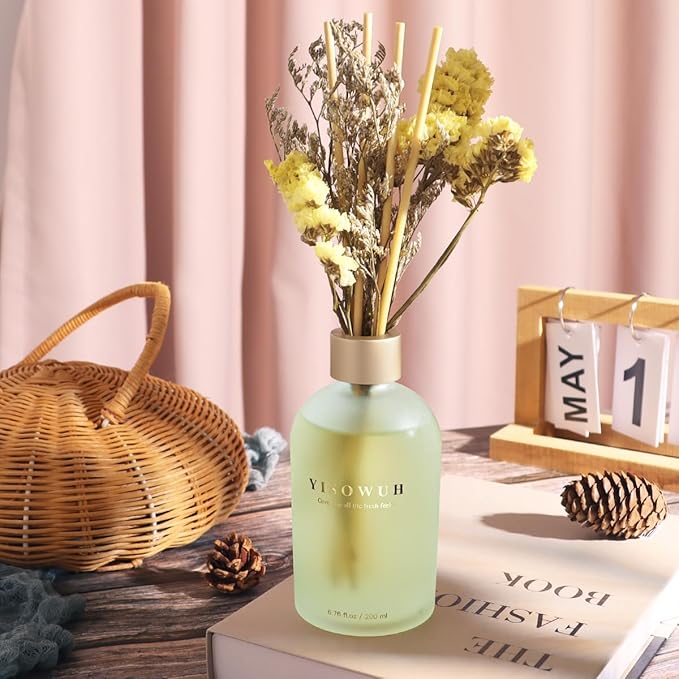 Reed Diffuser - Grapefruit & Osmanthus 6.76oz(200ml) 2 Packs Flower Essential Oil Reed Diffuser Set with 16 Sticks - Long Lasting Fragrance for Home Bedroom Bathroom Room Shelf Decor