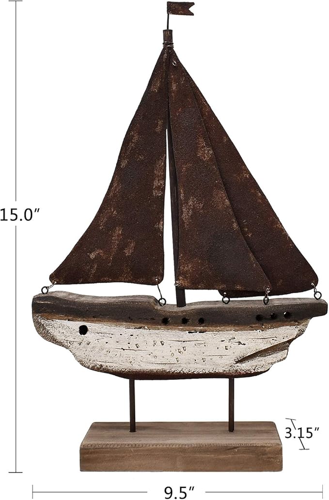 Rustic Wood Sailboat Decor Tabletop Nautical Decor, Wooden Sailboat Nautical Decoration Beach Themed Decoration Coastal Decor Sailboat Decoration for Home Mediterranean Decor (White)