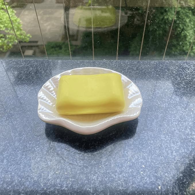 Ceramic Ocean Seashell Soap Dish, for Bathroom,Tub and Kitchen Sink-White
