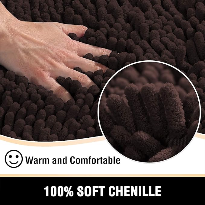 H.VERSAILTEX Bathroom Rugs Bath Mats Non Slip Luxury Chenille Bathroom Runner Rug 24x47 Extra Soft and Absorbent Shaggy Rugs Dry Fast Plush Area Carpet Mats for Bath Room, Tub - Chocolate