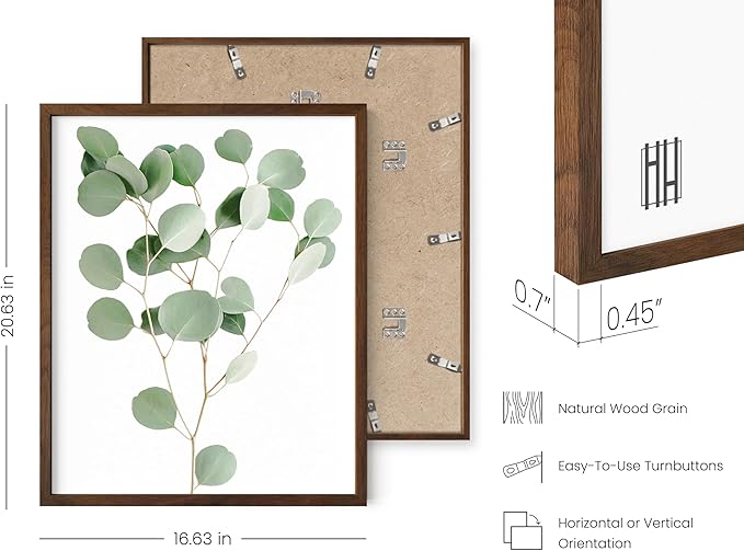 HAUS AND HUES Botanical Plant Wall Art Prints - Set of 4 Plant Wall Decor Prints, Floral Kitchen, Flower Leaves Wall Art, Boho Leaf Eucalyptus Wall Decor, Green Botanical Poster (Walnut Frame, 16x20)