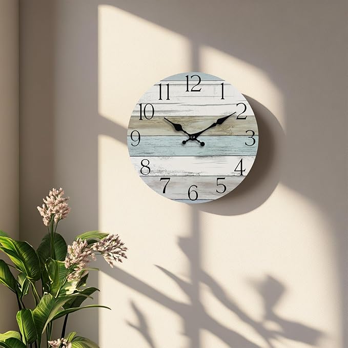 HYLANDA Wall Clock, 10 Inch Silent Non Ticking Wall Clocks Battery Operated, Rustic Wooden Clocks Decorative for Kitchen, Bathroom, Bedroom, Living Room