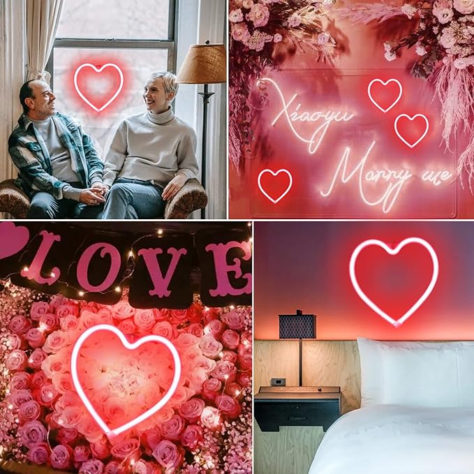 Heart Neon Signs Valentine’s Day Lights, Love LED Signs USB/Battery Operated Night Lights for Home, Wall, Mother’s Day, Wedding, Christmas Decor-Heart(Red)