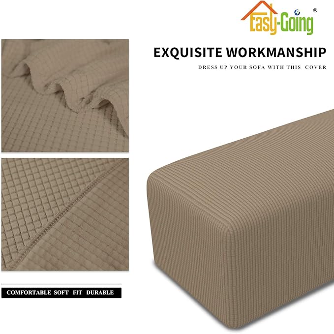 Easy-Going Stretch Ottoman Cover Folding Storage Stool Furniture Protector Soft Rectangle slipcover with Elastic Bottom(Ottoman Small,Natural)