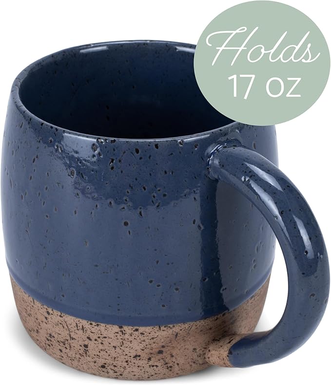 Elanze Designs Speckled Raw Bottom 17 ounce Ceramic Mugs Pack of 4, Navy Blue