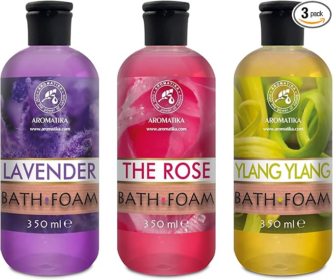 Bath Foam - Lavender, Rose, Ylang Ylang - Set 3 x 11.8 Fl Oz - Body Care - Beauty - Bathing - Body Care - Wellness - Relax - Aromatherapy - Spa - Aroma - Bubble Baths