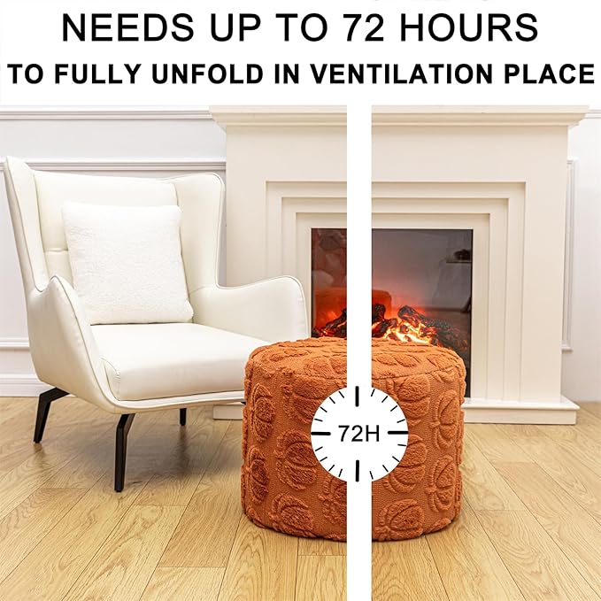 Asuprui Round Stuffed Ottoman Modern Supportive Foam Ottoman Foot Rest Furry Pouf Foot Stool 18x14 Inches Floor Poufs Foot Rest for Living Room Bedroom (Rust)