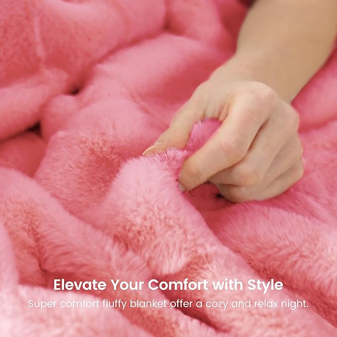 Cozy Bliss Fluffy Pink Queen Size Throw Blankets for Bed,Lightweight Cozy Soft Faux Fur Throw Blankets for Sofa Bedroom Living Room,90x90 Inches