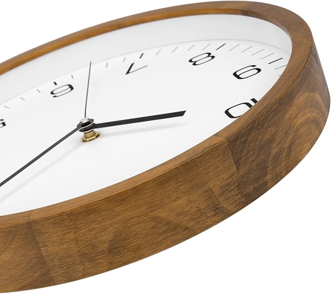 Foxtop Wood Wall Clock 12 Inch Silent Non-Ticking Battery Operated Quartz Round Wooden Wall Clock Decorative for Kitchen Bedroom Living Room Home Office Decor