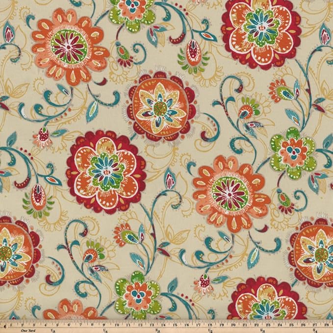 Pillow Perfect Bright Floral Indoor/Outdoor Chairpad with Ties Reversible, Tufted, Weather, and Fade Resistant, 15.5" x 16", Tan Fanfare 2 Count