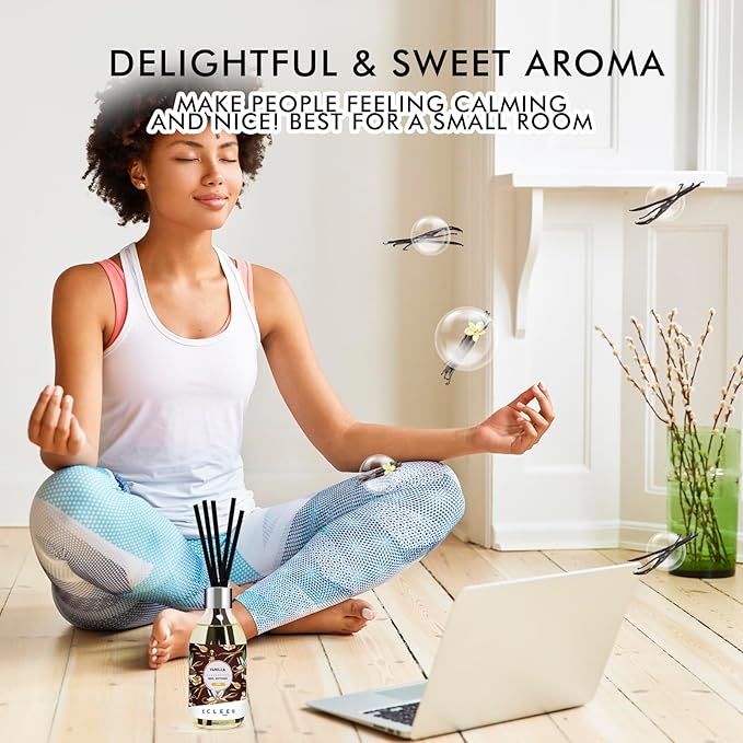 Reed Diffusers for Home, 6.7Oz Vanilla Scented Diffuser with Sticks, Air Freshener for Bathroom, Office