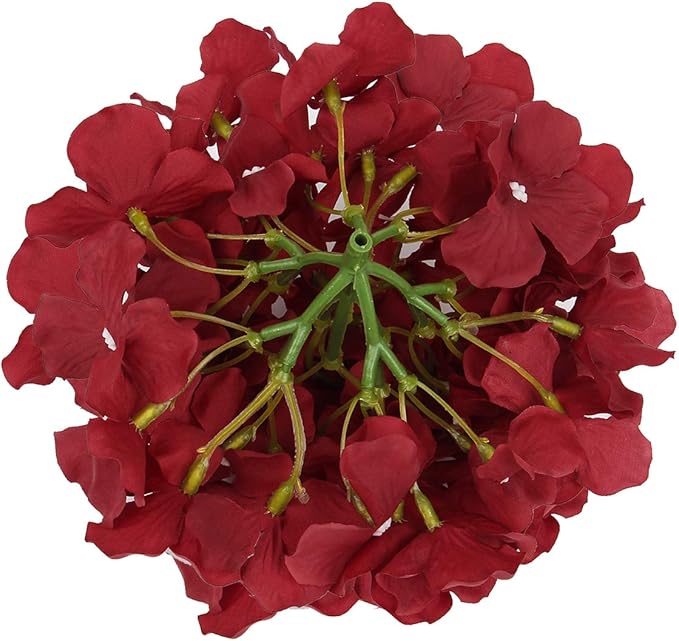 Flojery Silk Hydrangea Heads Artificial Flowers Heads with Stems for Home Wedding Decor,Pack of 10 (Burgundy)
