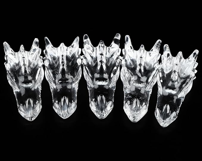 Skullis 2.0" Clear Quartz Rock Crystal Carved Crystal Dragone Head Skull, Crystal Healing.1489