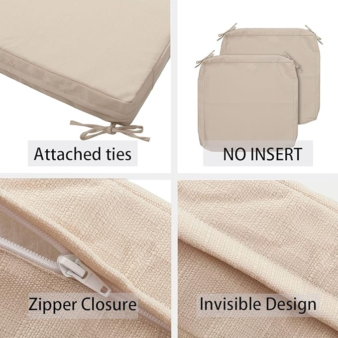 FUNHOME Outdoor Cushion Covers 20 x 18 x 4 inch,Set of 2,Replacement Seat Cushion Cover for Patio Furniture Chair,Water Resistant,Fade-Resistant Slipcover Only,No Insert(Antique Beige)