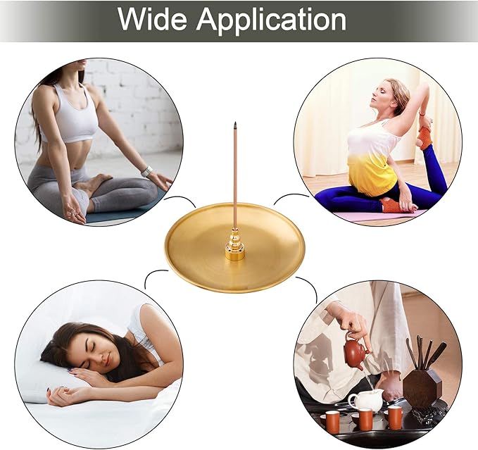 OIIKI 5 in 1 Incense Burner, 5.5 Inch Incense Holder, Brass Incense Holder for Incense Sticks Coil Incense Incense Cones, Alloy Cone Ash Catcher for Yoga Room