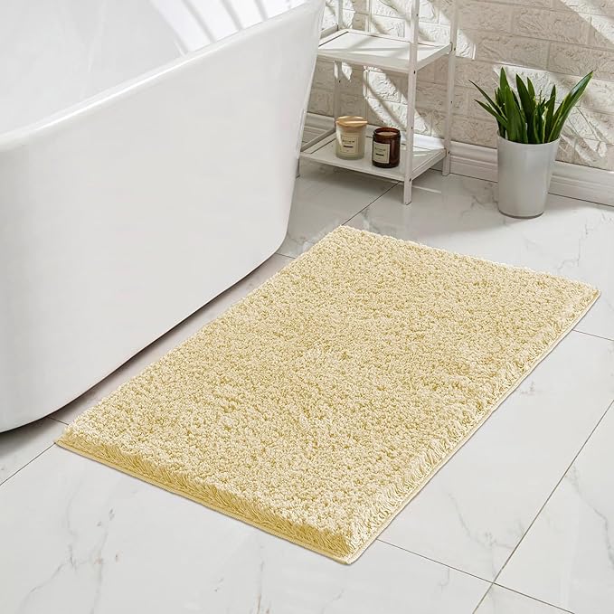 CozeCube Beige Bathroom Rug 47" x 24", Bath mats for Bathroom Non Slip, Ultra Soft Bath Rugs Washable, Plush Microfiber Area Rugs for Bedroom, Runner Rug