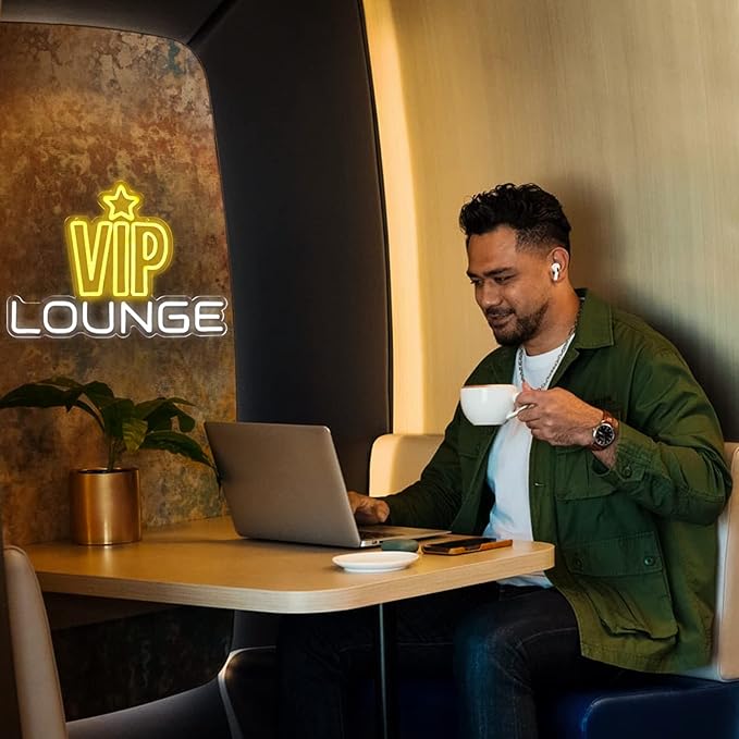 JFLLamp VIP Lounge Neon Signs for Wall Decor Neon Lights for Bedroom Led Business Signs Suitable for Night Club Bar Hotels Nail Salon Massage 5V Power Adapter, 16.2 * 11.4 Inch(Yellow+White)