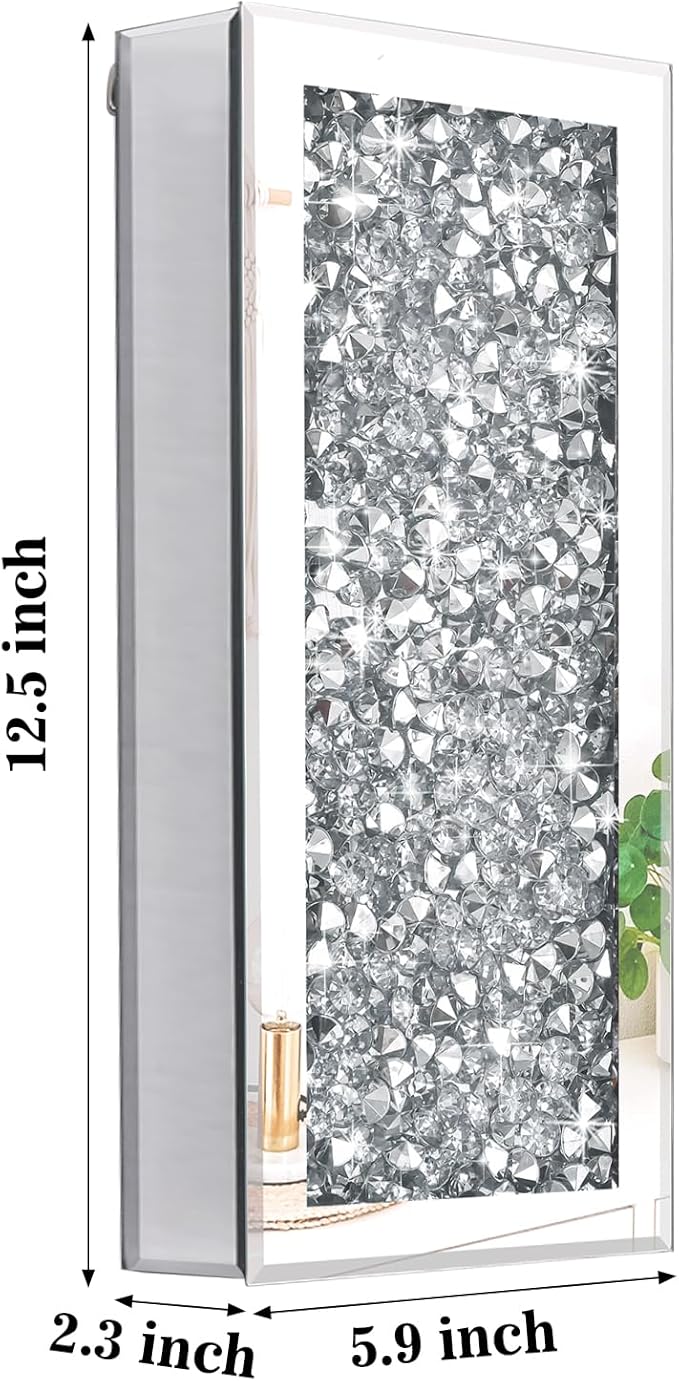 Crushed Diamond Mirrored Wall Vase Crystal Silver Mirror Flower Vase Stunning Decorative Glass Hanging Planter for Home Decor Living Room Dining Room Bedroom.Can't Hold Water(Set of 2)