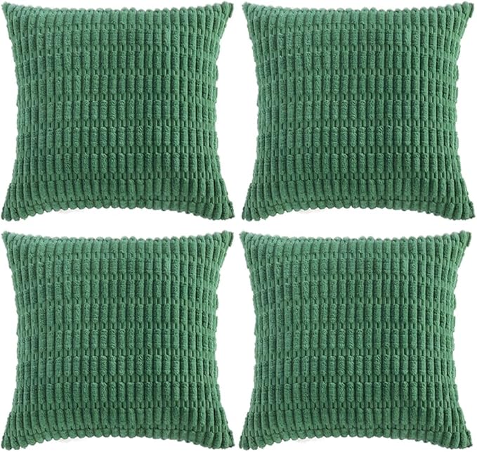 Fancy Homi 4 Packs Green Decorative Throw Pillow Covers 24x24 Inch for Living Room Couch Bed, Holiday Christmas Home Decor Gift, Soft Plush Corduroy Cute Square Accent Cushion Case 60x60 cm