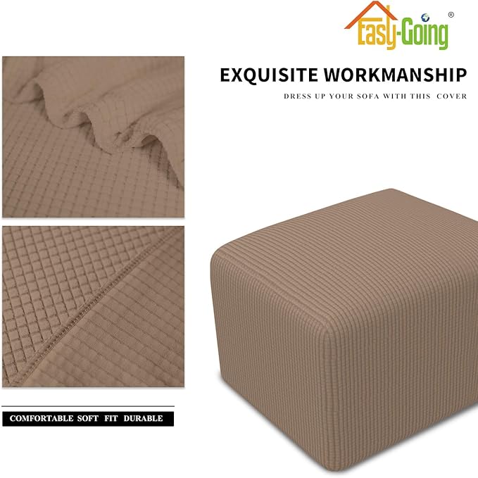 Easy-Going Stretch Ottoman Cover Folding Storage Stool Furniture Protector Soft slipcover with Elastic Bottom (X-Small,Camel)